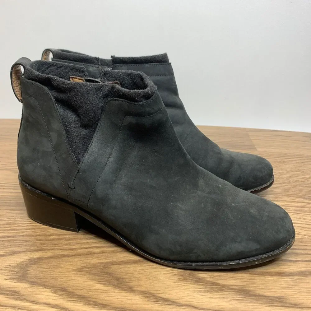 Vionic Joslyn‎ Black Leather Ankle Boots Booties Wool Trim Zip Up Women's Size 9